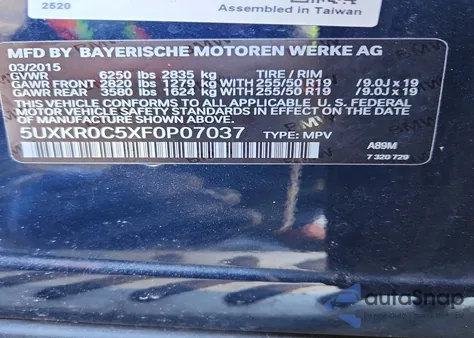 2015 BMW X5 xDrive35I z USA, uszkodzony, nr VIN 5UXKR0C5XF0P07037